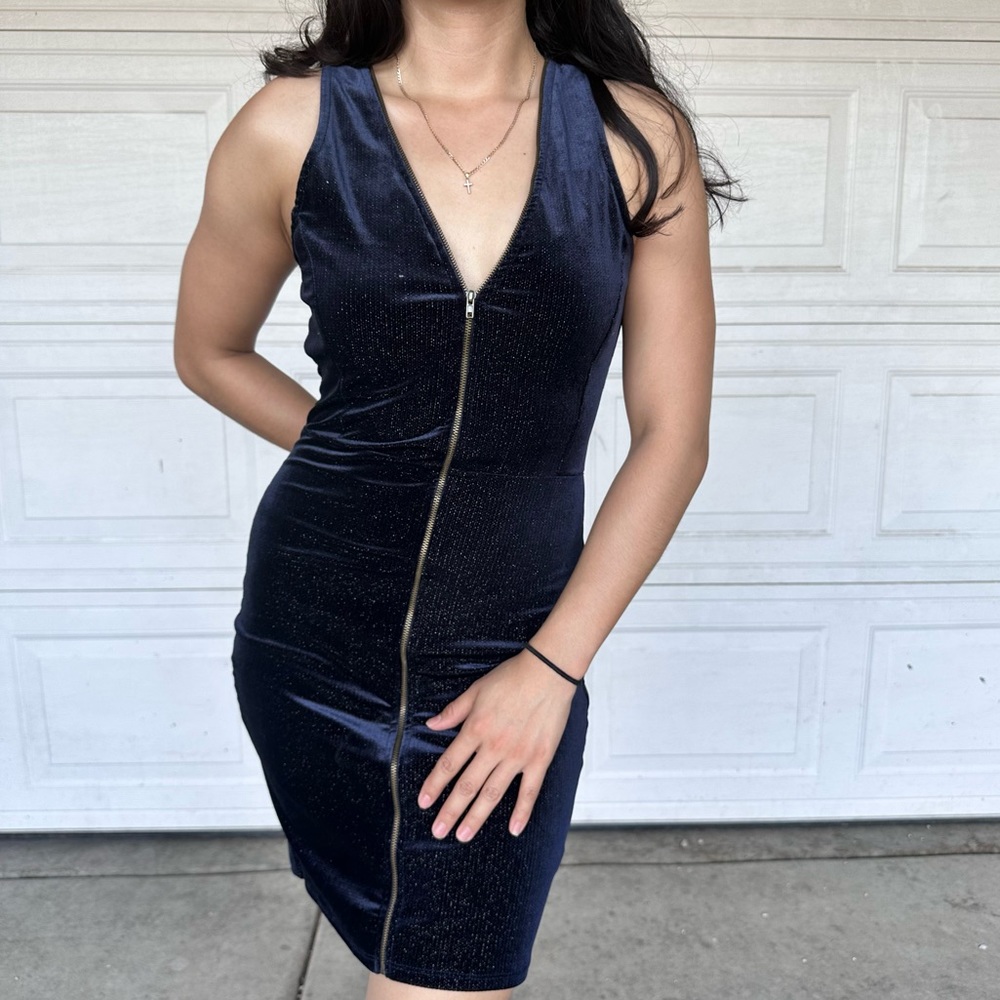 Velvet Mini Dress Dark Blue Size Small